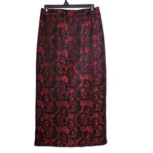 Luxe Especially Yours Size 8 Vintage Black & Red Jacquard Midi Skirt